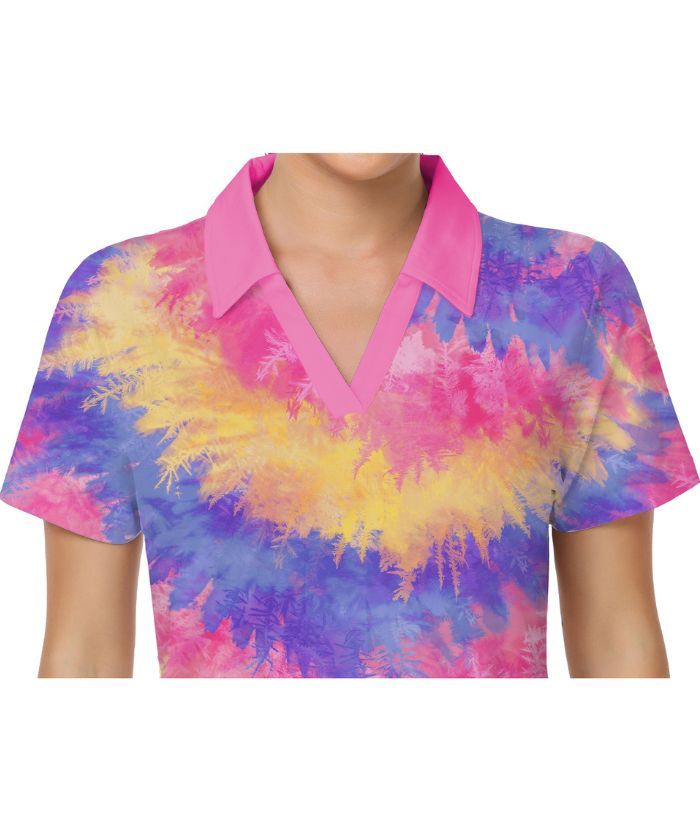 ZITY Women's Dri Fit Tie Dye Print Golf Polo Shirt-CUWPO01300