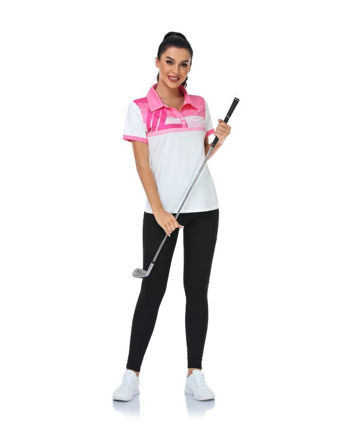 ZITY Women's Striped V Neck Golf Polo Shirt-CUWPO01342