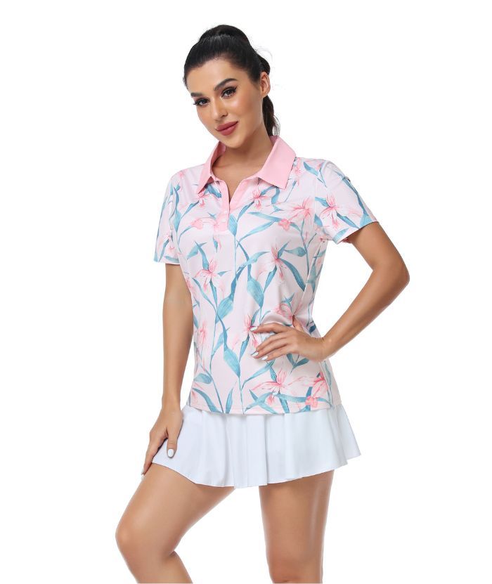 ZITY Women's Floral Print Dri Fit Golf Polo Shirt-CUWPO01343