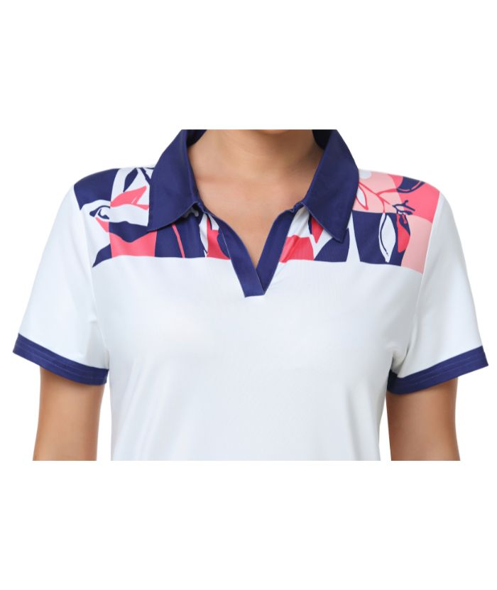 ZITY Women's Dri Fit Leaf Print Golf Polo Shirt-CUWPO01345