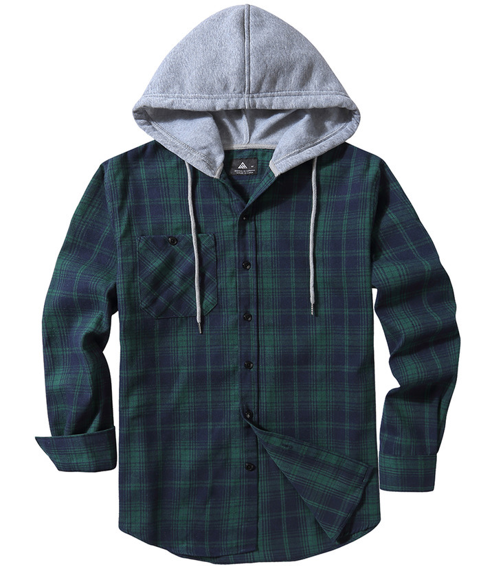 ZITY Men's Plaid Hooded Long Sleeve Button Down Flannel Shirt-ZPK000014 | Zitysports