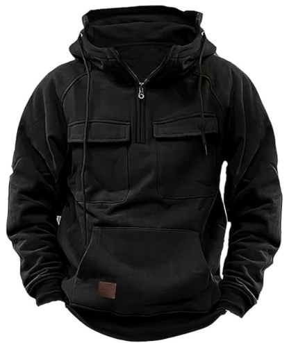 ZITY Men's Half Zipper Vintage Casual Multi-Pockets Hoodie-DUMFH04894 | Zitysports