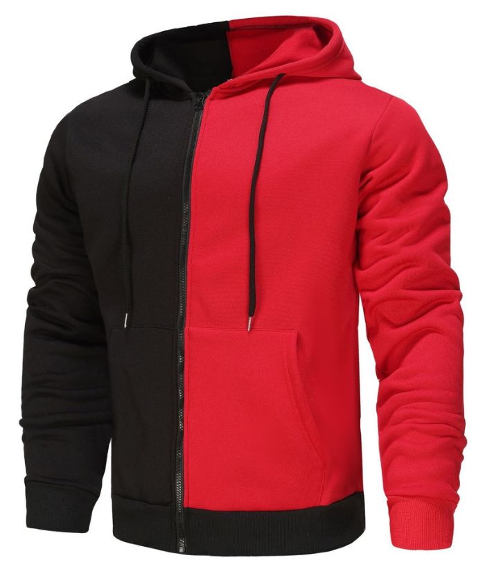 ZITY Men's Contrast Color Hooded Long Sleeve Zip Up Outdoor Hoodie-DUMFH05069|Zitysports