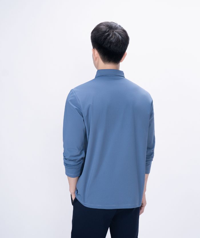 ZITY Men's Button Up Stand Collar Long Sleeve Polo Shirt-8905