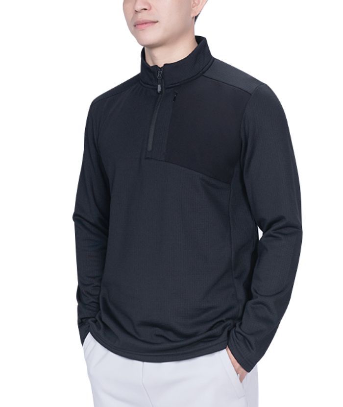 ZITY Men's Quarter Zip Round Neck Long Sleeve Polo Shirt-88130