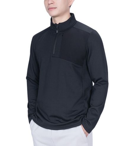 ZITY Men's Quarter Zip Round Neck Long Sleeve Polo Shirt-88130
