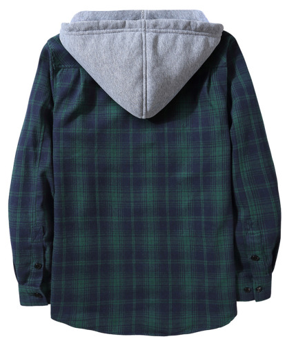 ZITY Men's Plaid Hooded Long Sleeve Button Down Flannel Shirt-ZPK000014 | Zitysports