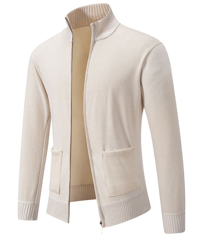 ZITY Men's Stand Collar Full Zipper Front Pocket Knitted Polo Sweater-DUMSW05053|Zitysports