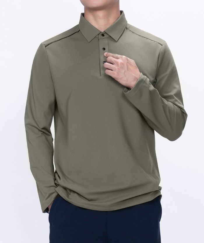 ZITY Men's Button Up Stand Collar Long Sleeve Polo Shirt-8905