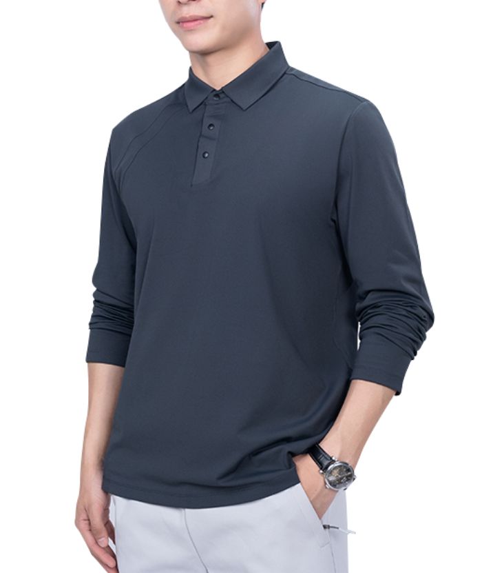 ZITY Men's 3 Button Up Long Sleeve Polo Shirt-8903