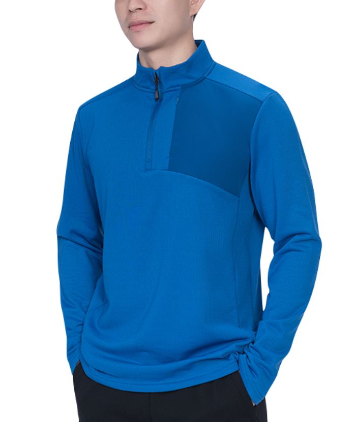 ZITY Men's Quarter Zip Round Neck Long Sleeve Polo Shirt-88130