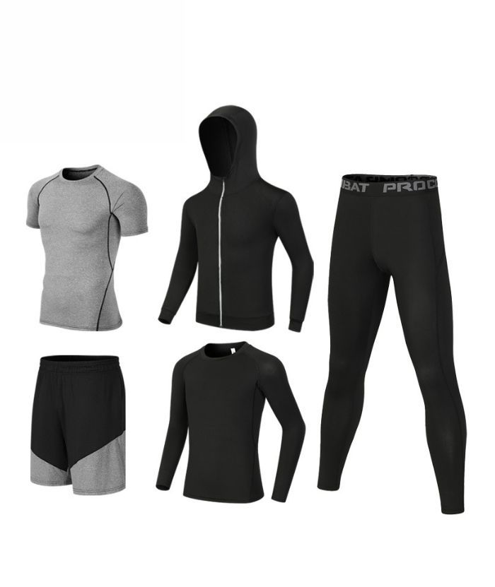 ZITY Men's Sports Cross-Border Fitness Five-Piece Compression Set-DUMTR05994