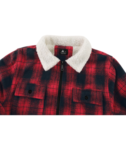 ZITY Men's Long Sleeve Full Zipper Plaid Fleece Shirt-CUMJA04084