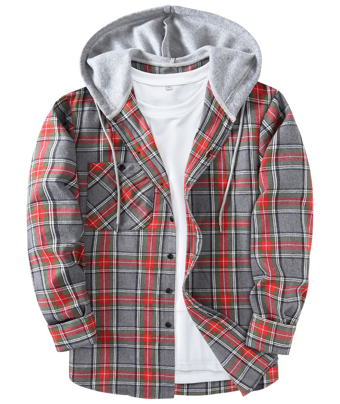 ZITY Men's Plaid Hooded Long Sleeve Button Down Flannel Shirt-ZPK000014 | Zitysports