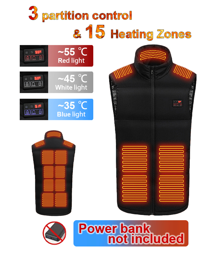 Wholesale Men's 15 Zone Heating Full Zipper Heated Vest | Zitysports