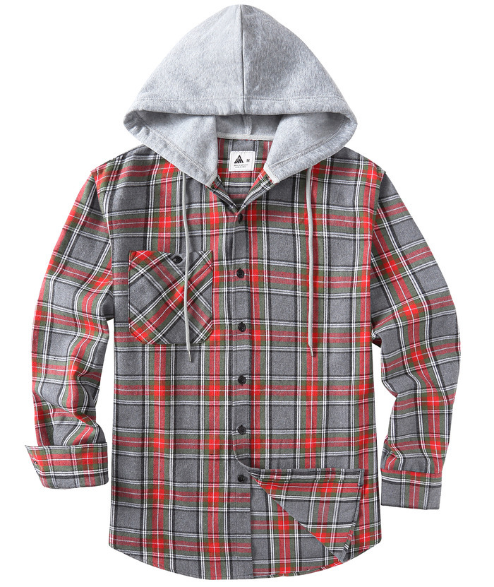 ZITY Men's Plaid Hooded Long Sleeve Button Down Flannel Shirt-ZPK000014 | Zitysports