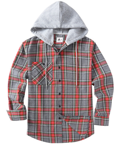 ZITY Men's Plaid Hooded Long Sleeve Button Down Flannel Shirt-ZPK000014 | Zitysports