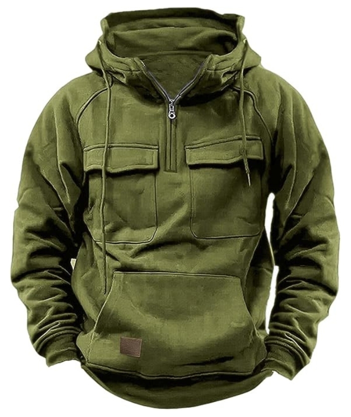ZITY Men's Half Zipper Vintage Casual Multi-Pockets Hoodie-DUMFH04894 | Zitysports