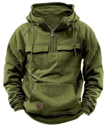 ZITY Men's Half Zipper Vintage Casual Multi-Pockets Hoodie-DUMFH04894 | Zitysports