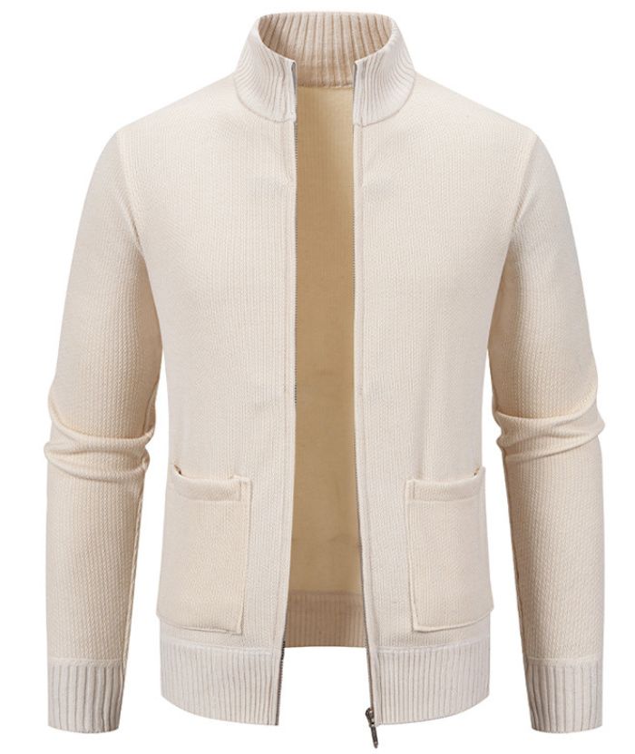 ZITY Men's Stand Collar Full Zipper Front Pocket Knitted Polo Sweater-DUMSW05053|Zitysports
