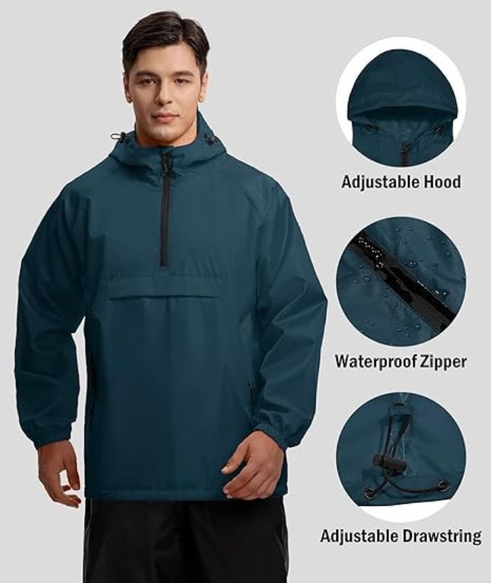 ZITY Men's Waterproof Lightweight Packable Rain Jacket-CUMRC04444