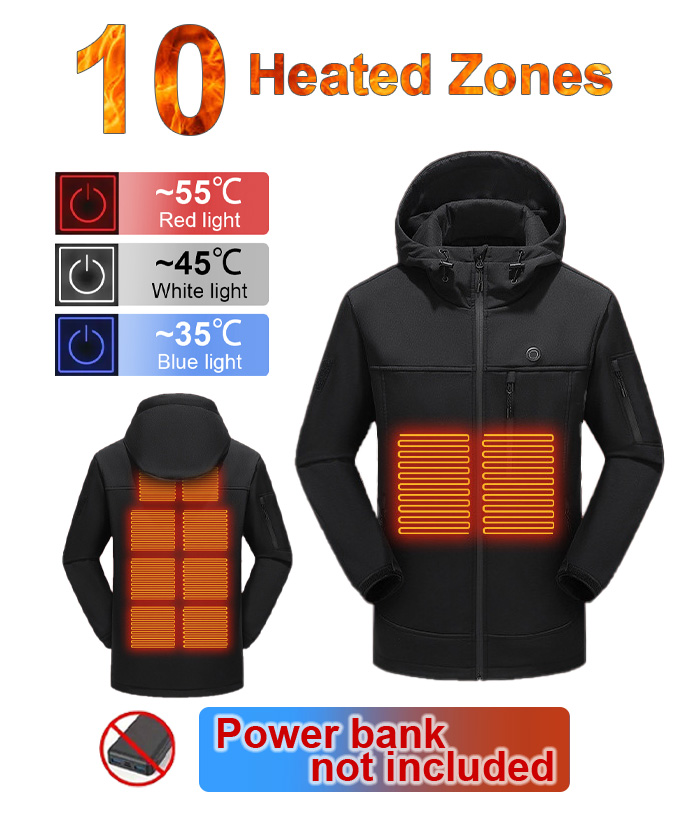 Unisex Waterproof Hooded 10 Heating Zones Softshell Heated Jacket-2312