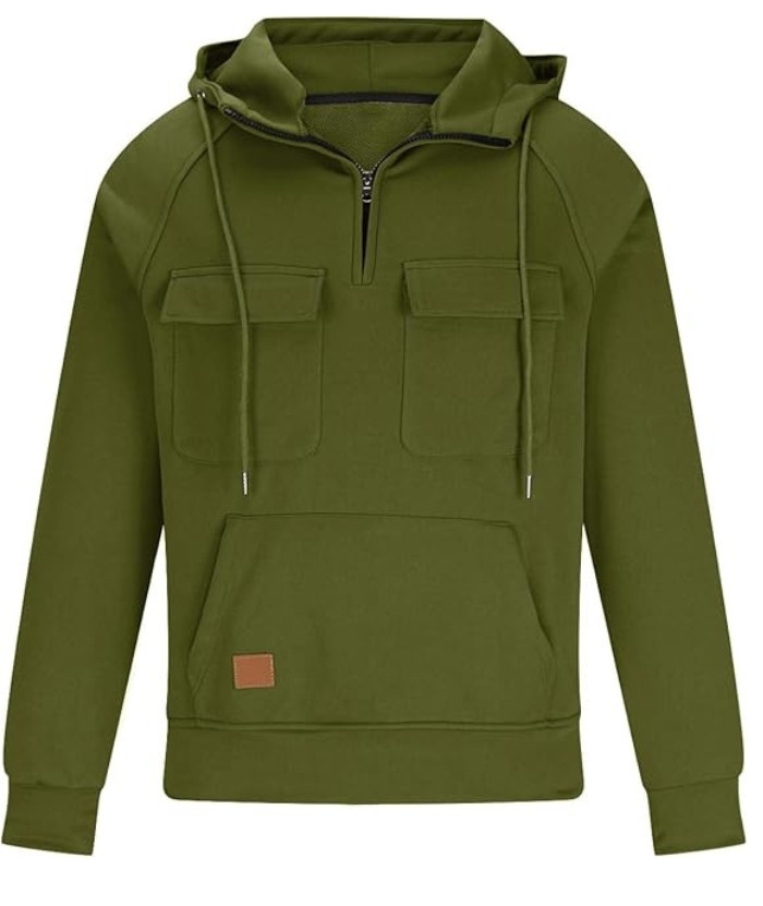 ZITY Men's Half Zipper Vintage Casual Multi-Pockets Hoodie-DUMFH04894 | Zitysports