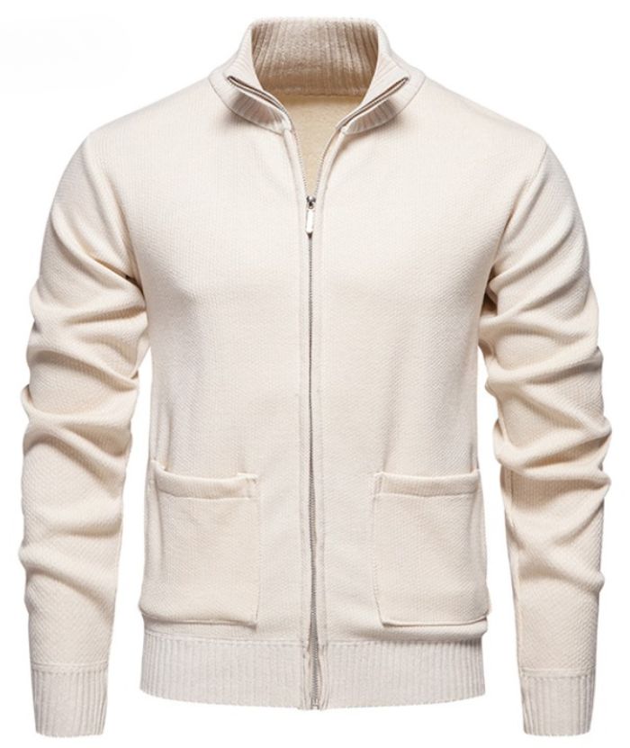 ZITY Men's Stand Collar Full Zipper Front Pocket Knitted Polo Sweater-DUMSW05053|Zitysports