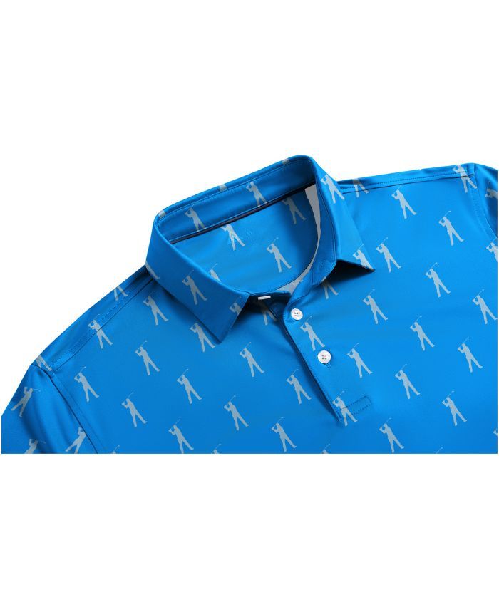 ZITY Men's Button Up Slim Fit Printed Golf Polo Shirt-CUMPO05552