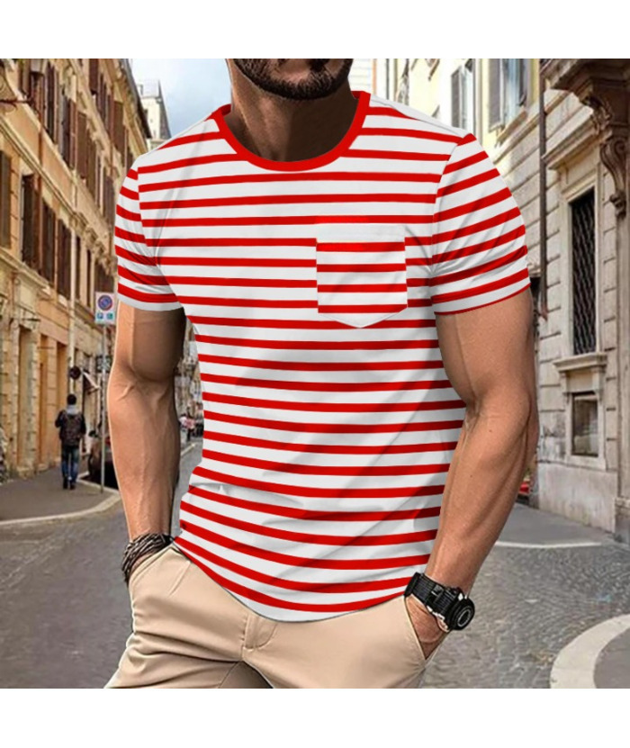 ZITY Men's Striped Summer Round Neck Short Sleeve Regular Fit T-Shirt-ZPK010595|Zitysports