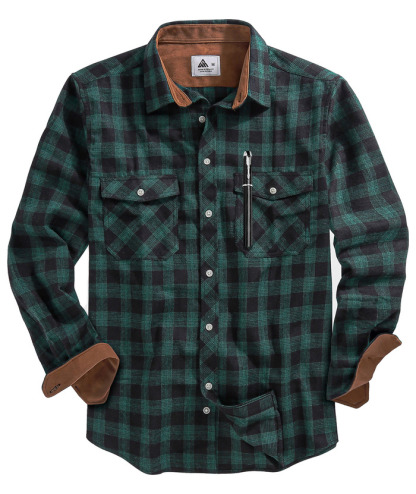 ZITY Men's Plaid Button Up Shirt with Flap Pocket Spring Fall Top-ZPK006565 | Zitysports