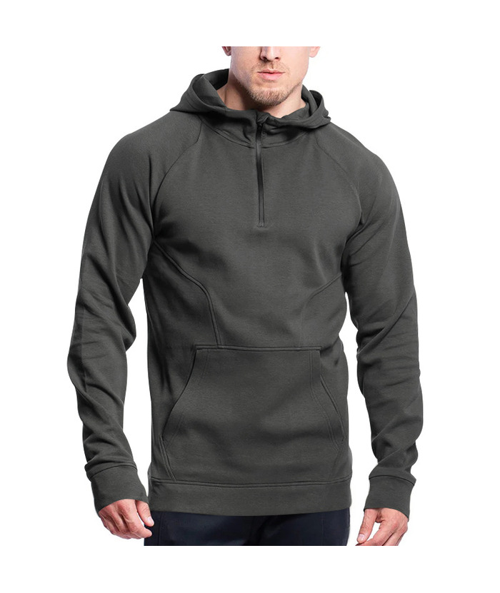 Men's Slim Fit Hiking Hoodie Long Sleeved Half Zip Block Jacket-DUMFH04892 | Zitysports