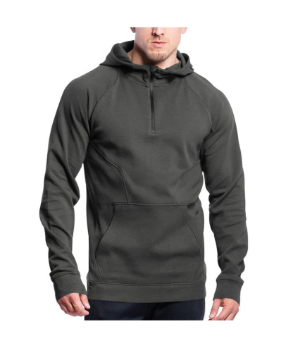 Men's Slim Fit Hiking Hoodie Long Sleeved Half Zip Block Jacket-DUMFH04892 | Zitysports
