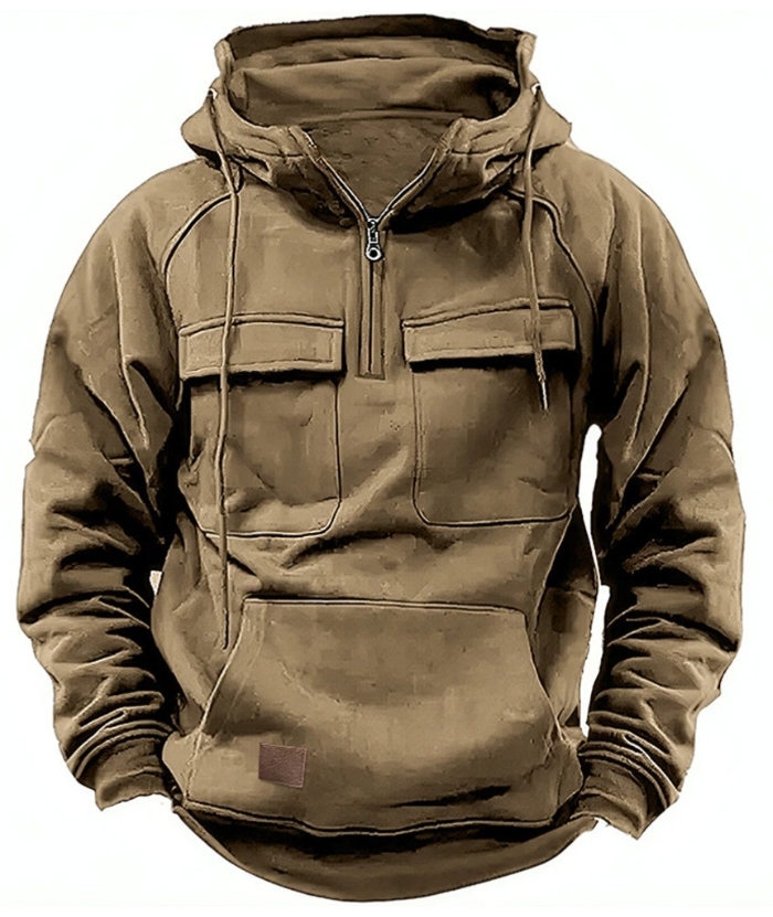 ZITY Men's Half Zipper Vintage Casual Multi-Pockets Hoodie-DUMFH04894 | Zitysports