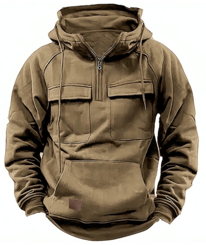 ZITY Men's Half Zipper Vintage Casual Multi-Pockets Hoodie-DUMFH04894 | Zitysports
