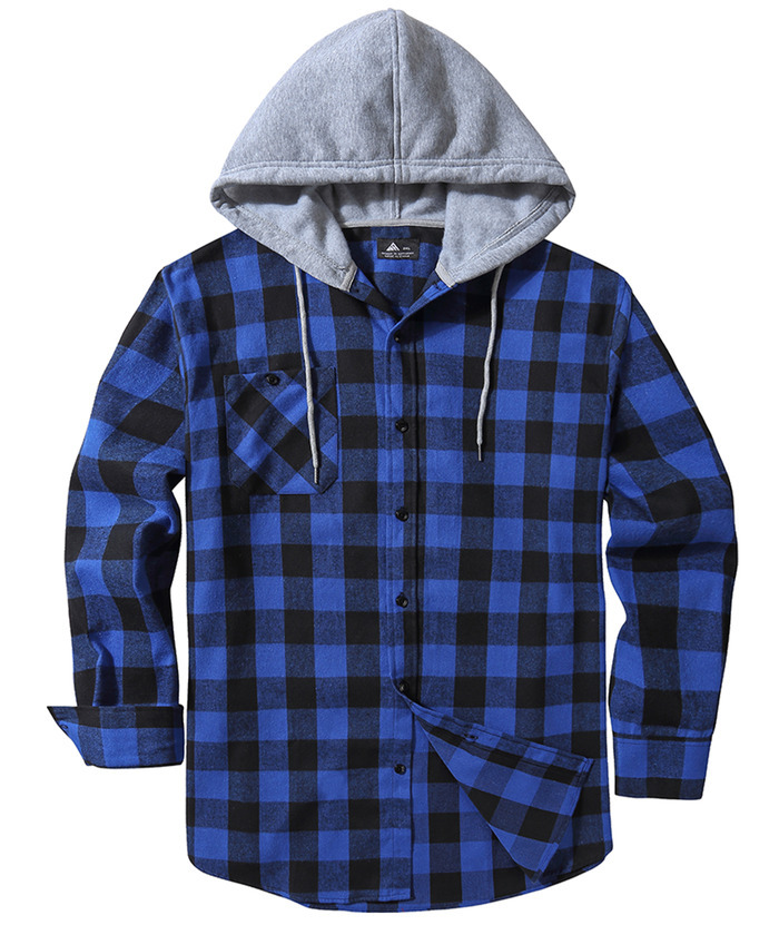 ZITY Men's Plaid Hooded Long Sleeve Button Down Flannel Shirt-ZPK000014 | Zitysports