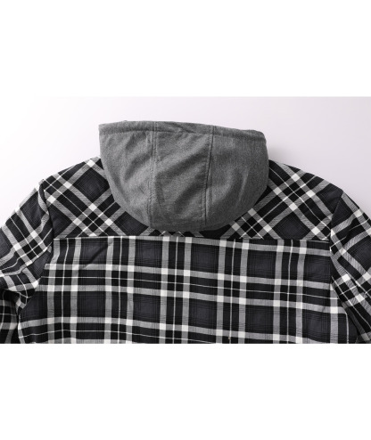 ZITY Men's Long Sleeve Hooded Plaid Fleece Hoodie-AUMPJ00587