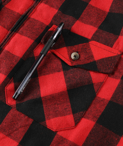 ZITY Men's Double Pockets Full Zipper Plaid Fleece Hoodie-CFMWT00002