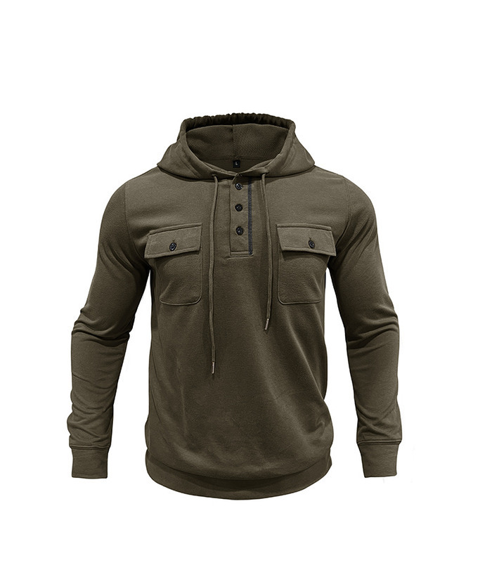 ZITY Men's Solid Chest Pockets Button Hoodie-DUMHD04858 | Zitysports