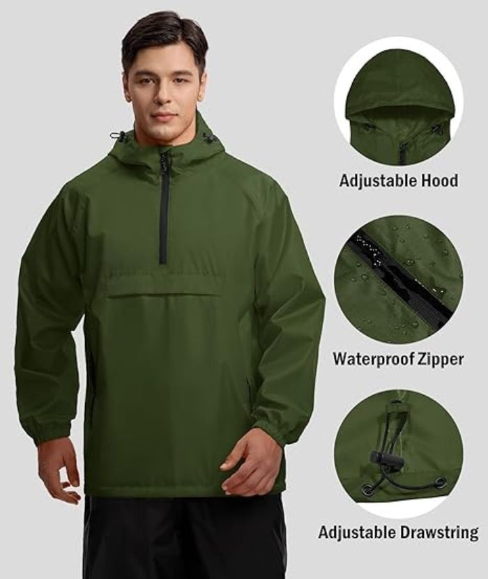 ZITY Men's Waterproof Lightweight Packable Rain Jacket-CUMRC04444