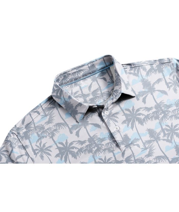ZITY Men's Button Up Slim Fit Printed Polo Shirt-CUMPO05195