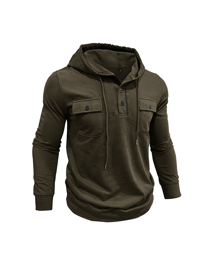 ZITY Men's Solid Chest Pockets Button Hoodie-DUMHD04858 | Zitysports