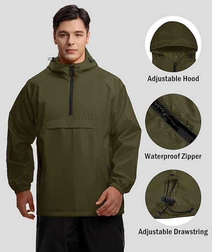 ZITY Men's Waterproof Lightweight Packable Rain Jacket-CUMRC04444