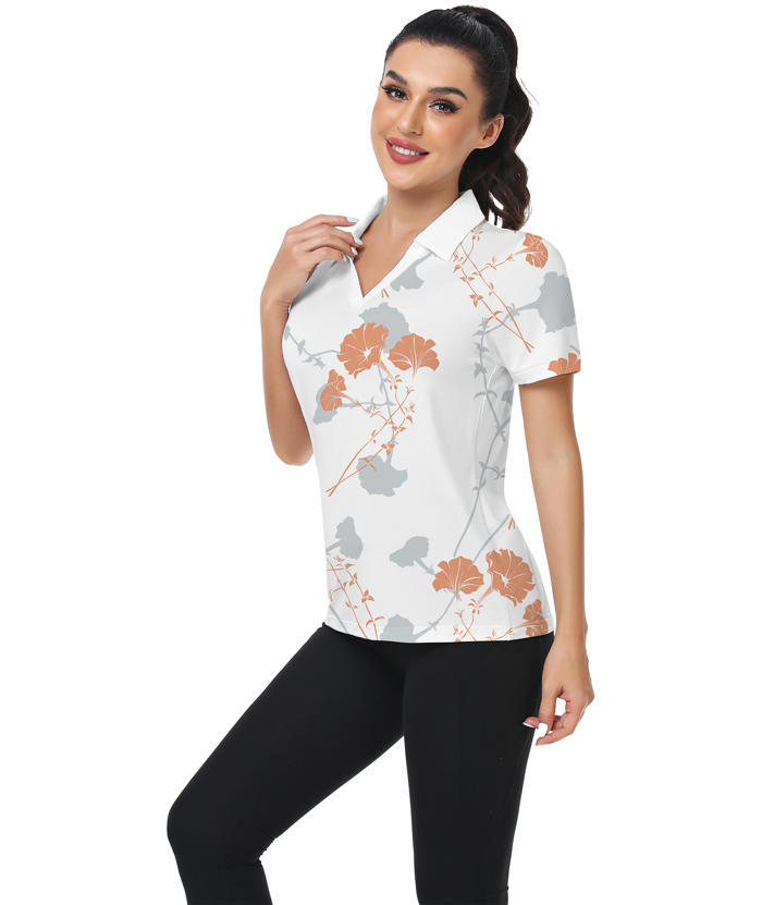 ZITY Women's Dri Fit Flower Print Golf Polo Shirt-CUWPO01347