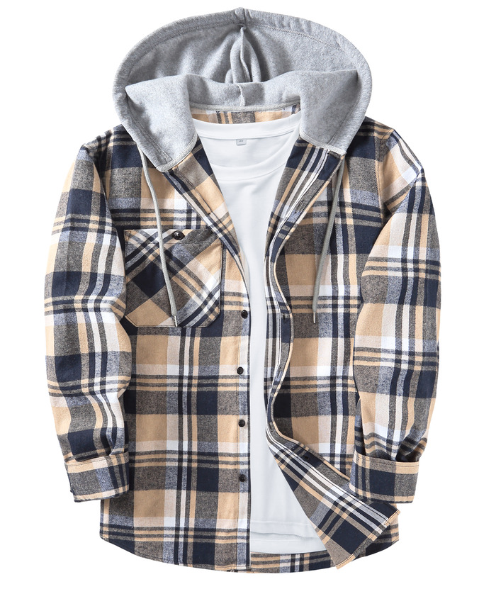 ZITY Men's Plaid Hooded Long Sleeve Button Down Flannel Shirt-ZPK000014 | Zitysports