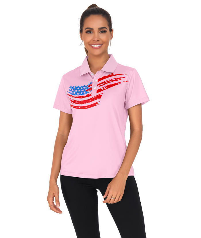 ZITY Women's American Flag Print Dri Fit Golf Polo Shirt-CUWPO02416