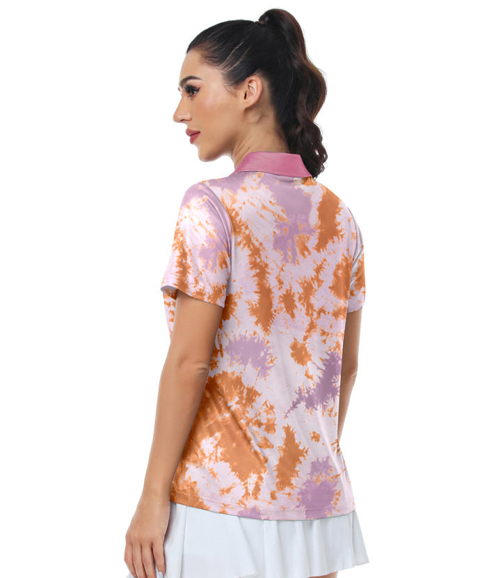 ZITY Women's Tie Dye Slim Fit Casual Polo Shirt-CUWPO01992