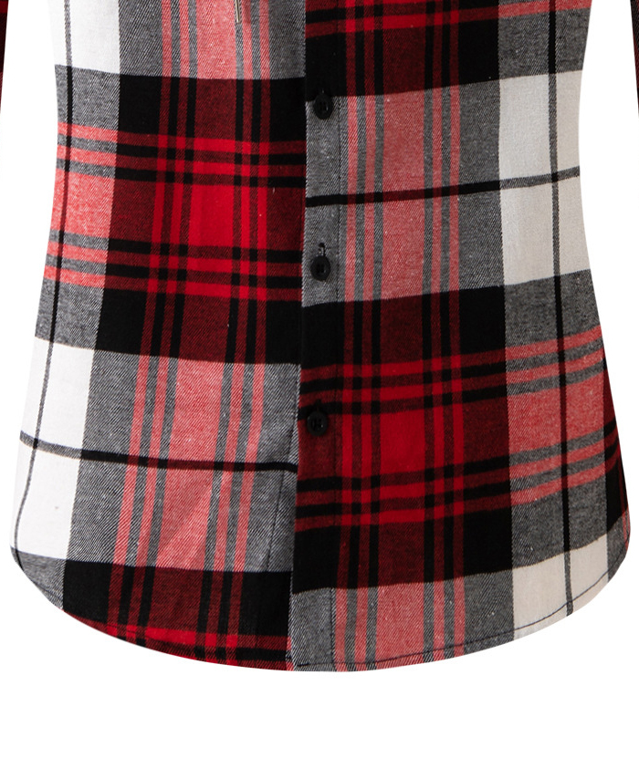 Men's Flannel Drawstring Hooded Plaid Shirt-DUMLT05801