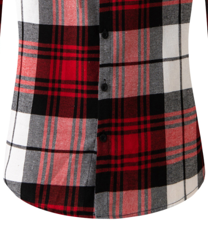 Men's Flannel Drawstring Hooded Plaid Shirt-DUMLT05801