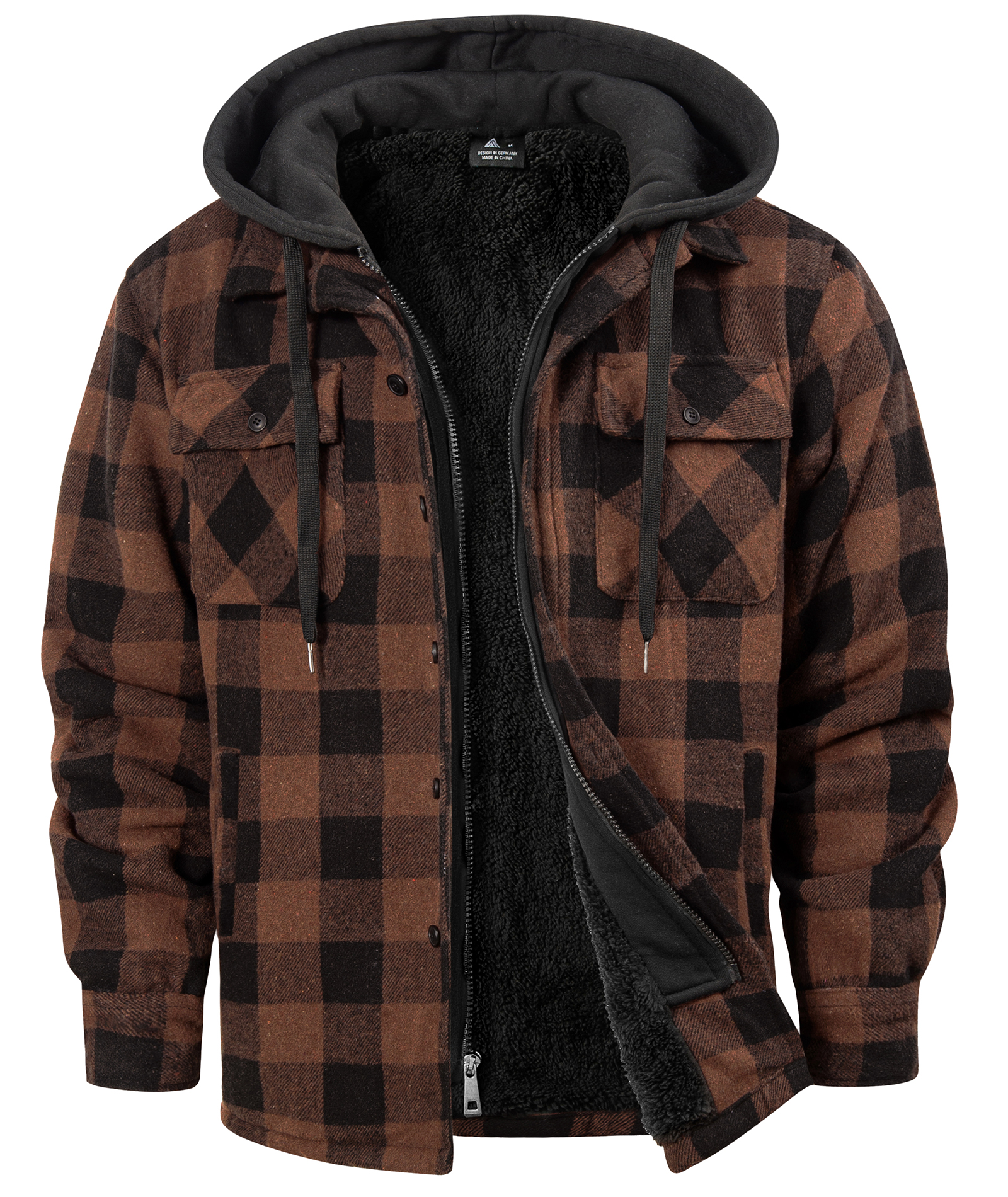 ZITY Men's Full Zipper Long Sleeve Fleece Plaid Hoodie-CUMJA04083